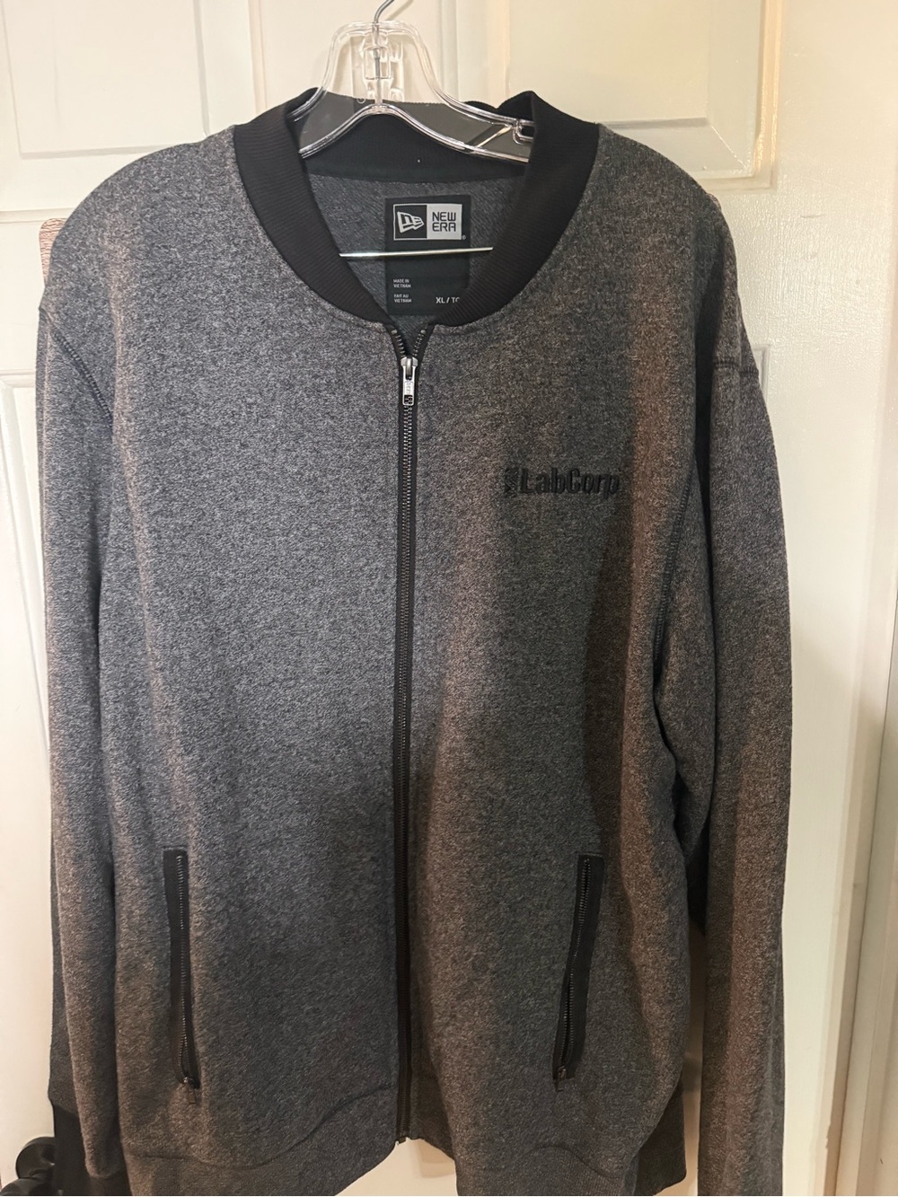 New Era Heather Gray Bomber Jacket with Black Trim